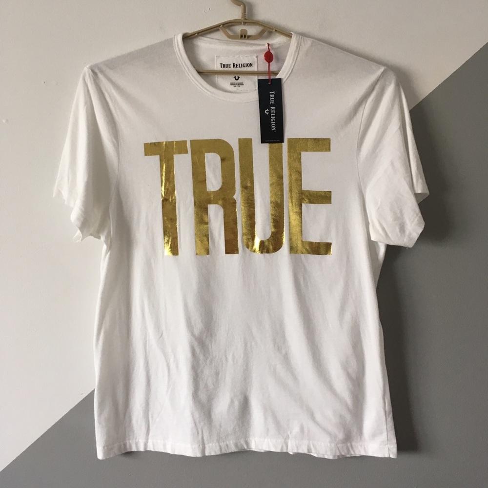 True Religion 3XL Gold Foil TRUE Optic White Tee
